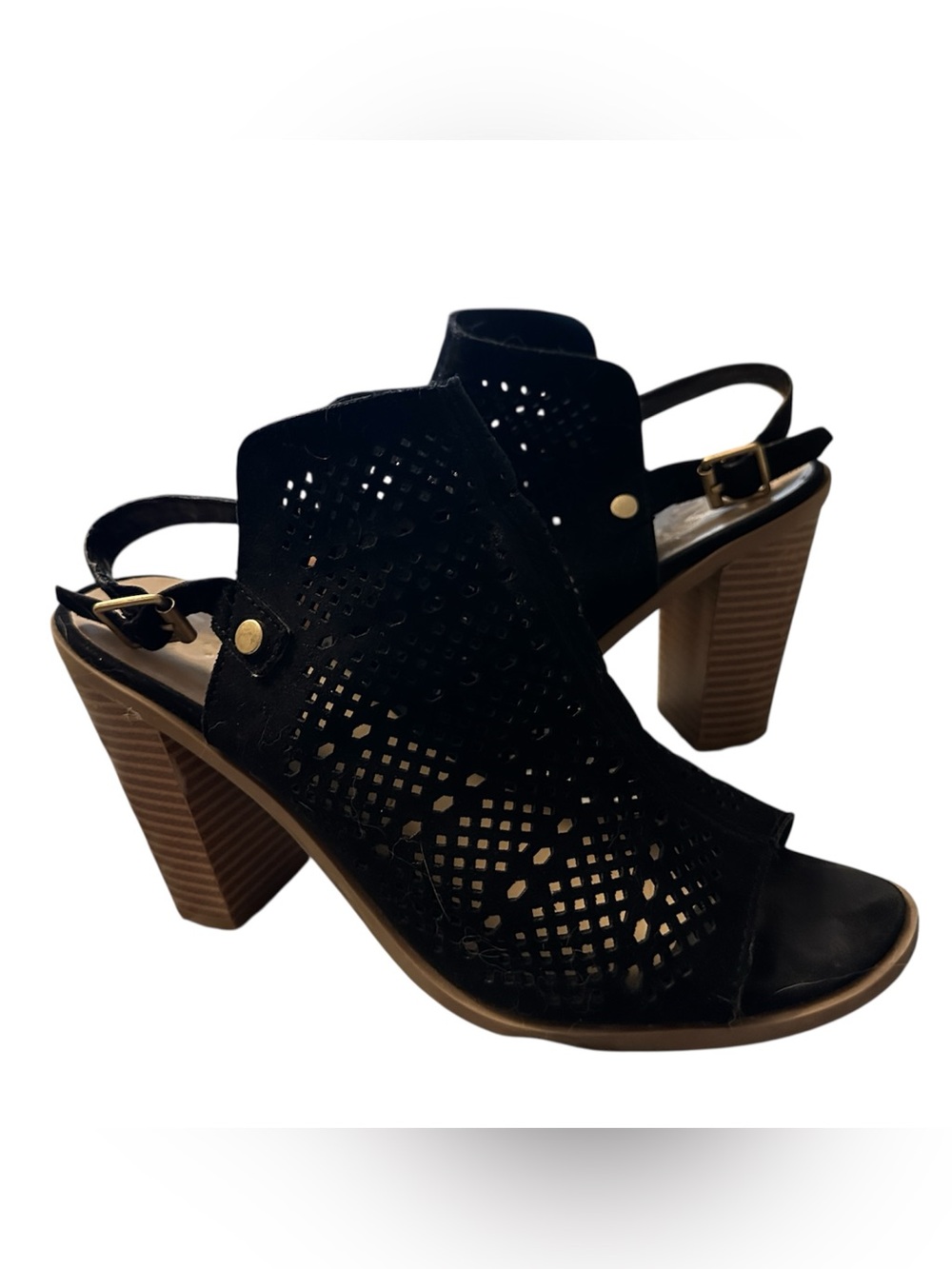 Dolce Vida Black Perforated Block Heel Sandals